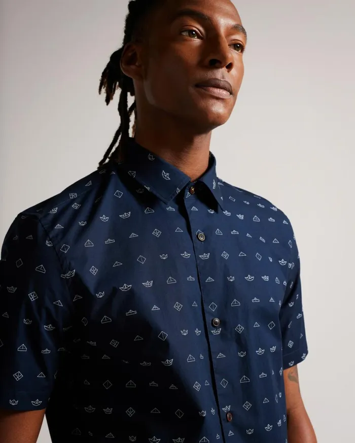 Short Sleeve Paper Boat Print Shirt Navy Men Ted Baker Shirts Short Sleeve Paper Boat Print Shirt Navy Men Ted Baker Shirts