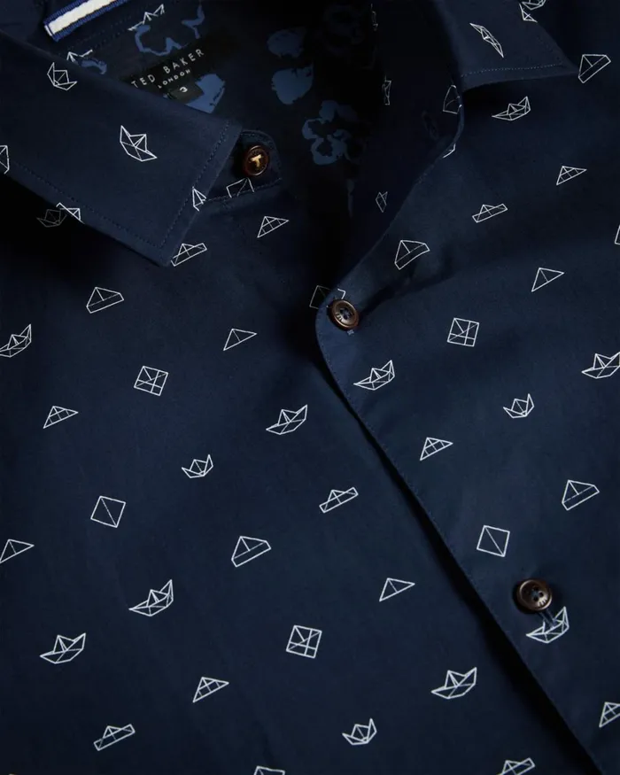 Short Sleeve Paper Boat Print Shirt Navy Men Ted Baker Shirts Short Sleeve Paper Boat Print Shirt Navy Men Ted Baker Shirts