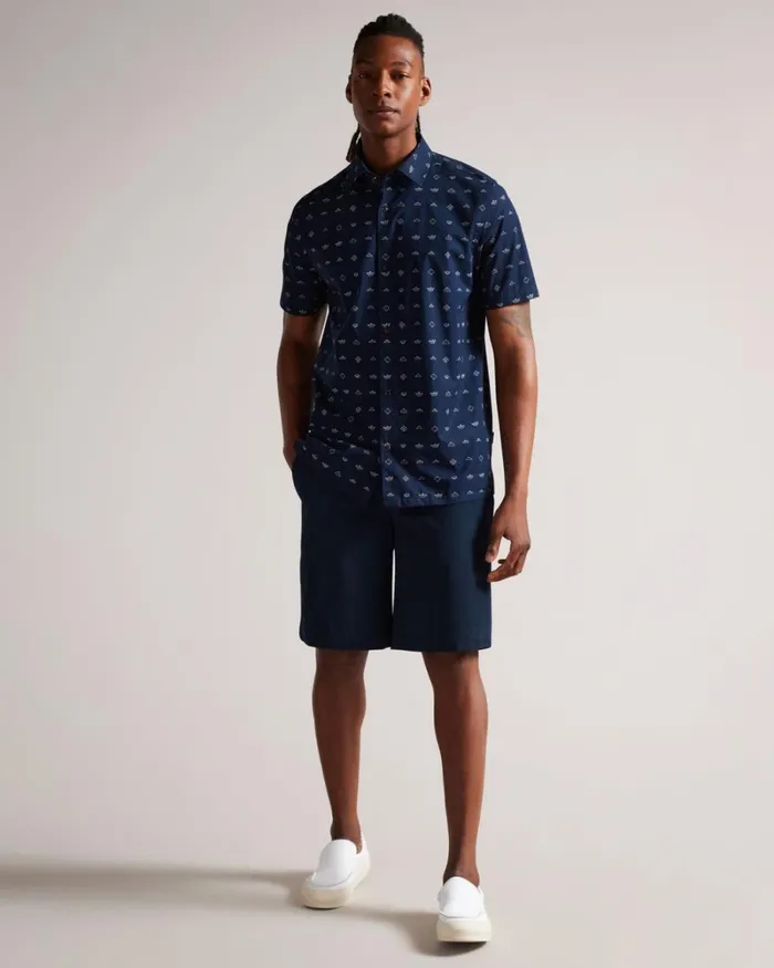 Short Sleeve Paper Boat Print Shirt Navy Men Ted Baker Shirts Short Sleeve Paper Boat Print Shirt Navy Men Ted Baker Shirts