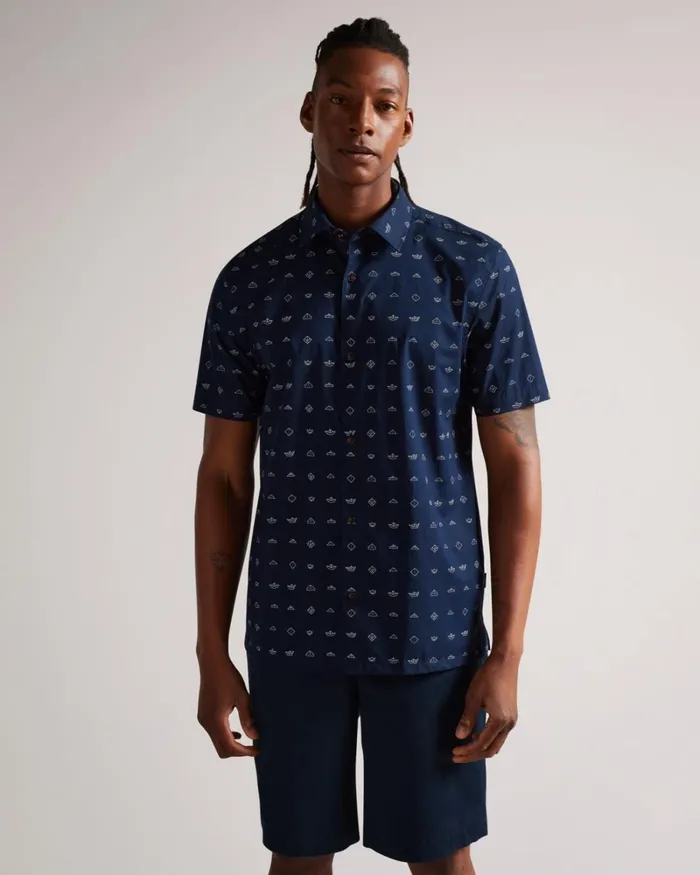 Short Sleeve Paper Boat Print Shirt Navy Men Ted Baker Shirts Short Sleeve Paper Boat Print Shirt Navy Men Ted Baker Shirts