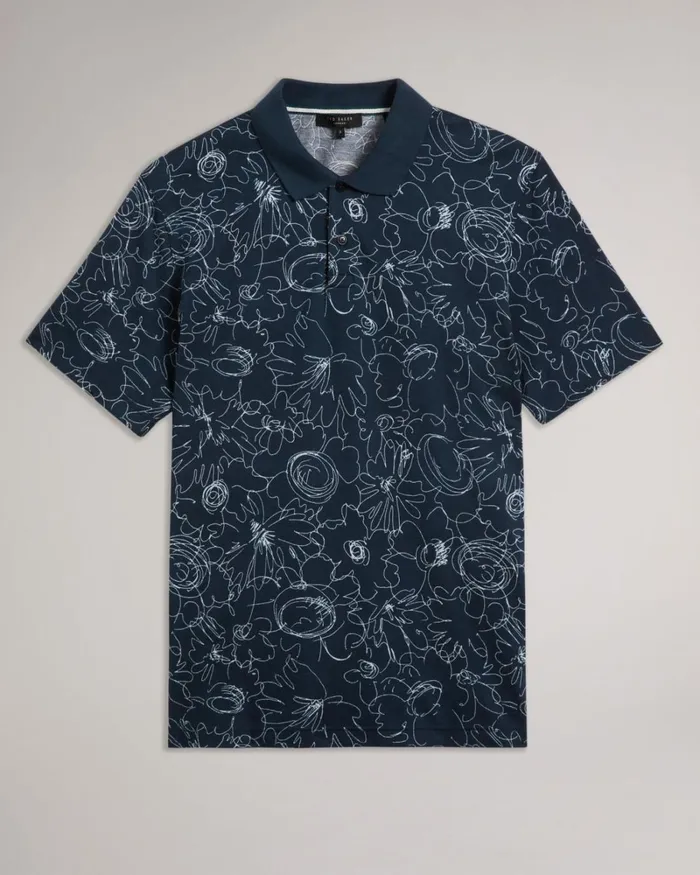Short Sleeve Regular Fit Printed Polo Shirt NavyBlue Men Ted Baker Clothing