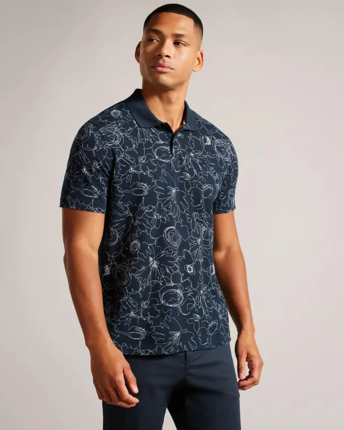 Short Sleeve Regular Fit Printed Polo Shirt NavyBlue Men Ted Baker Clothing