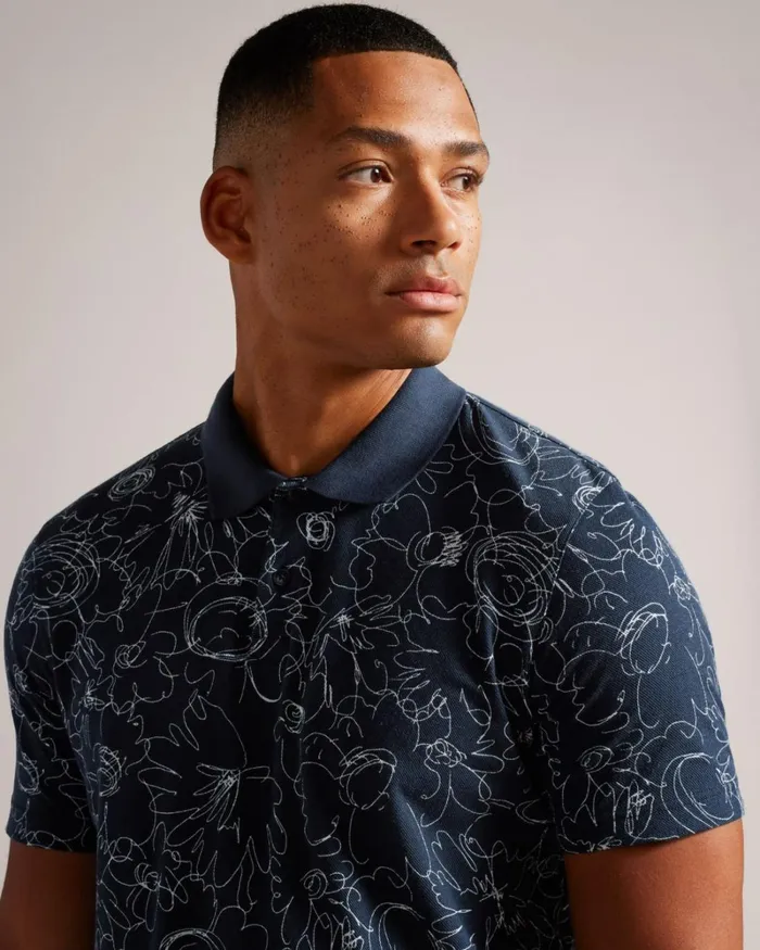 Short Sleeve Regular Fit Printed Polo Shirt NavyBlue Men Ted Baker Clothing
