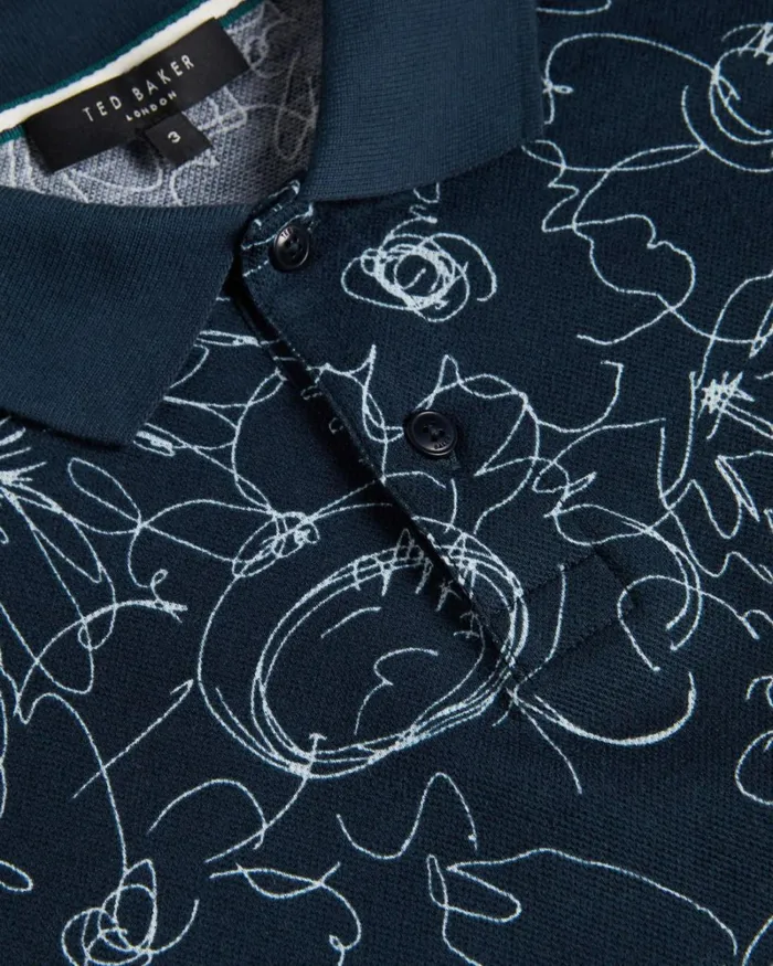 Short Sleeve Regular Fit Printed Polo Shirt NavyBlue Men Ted Baker Clothing