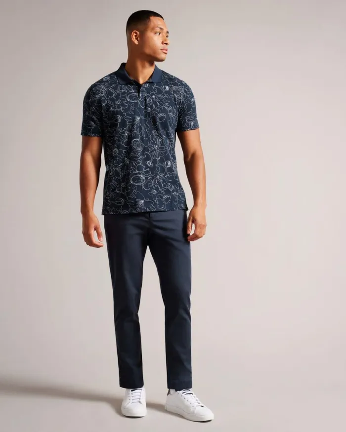 Short Sleeve Regular Fit Printed Polo Shirt NavyBlue Men Ted Baker Clothing
