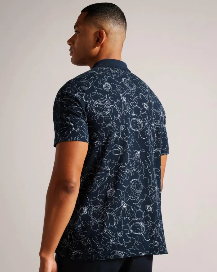 Short Sleeve Regular Fit Printed Polo Shirt NavyBlue Men Ted Baker Clothing