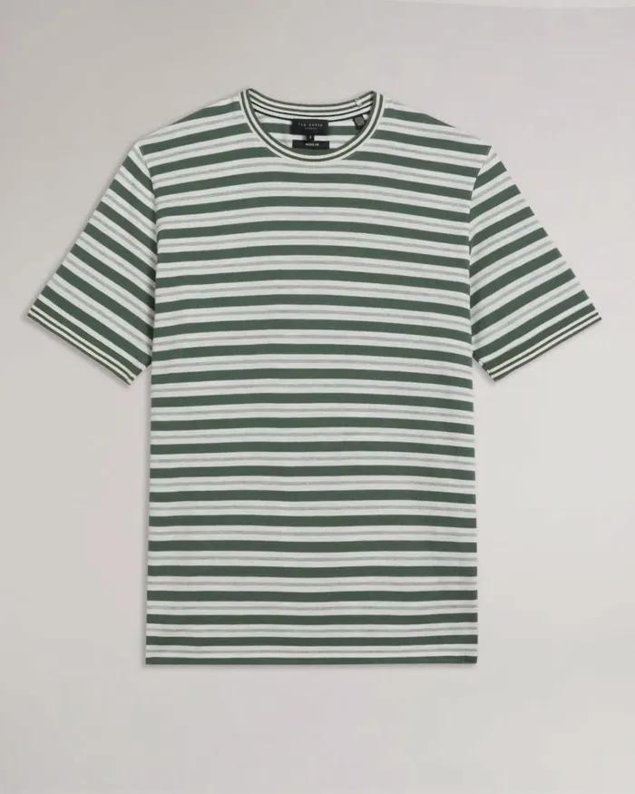 Short Sleeve Regular Fit Striped TShirt Khaki Men Ted Baker Clothing