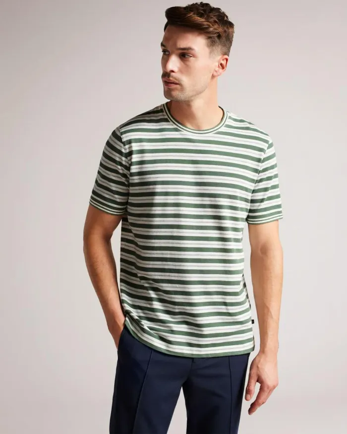 Short Sleeve Regular Fit Striped TShirt Khaki Men Ted Baker Clothing Short Sleeve Regular Fit Striped TShirt Khaki Men Ted Baker Clothing