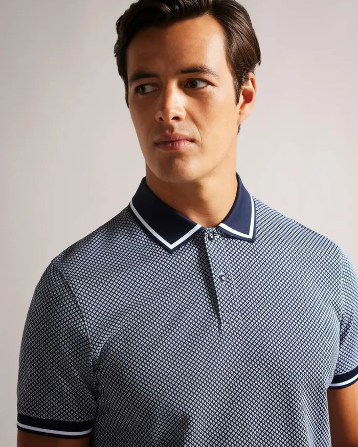 Short Sleeve Regular Geo Textured Polo Shirt Navy Men Ted Baker Tops