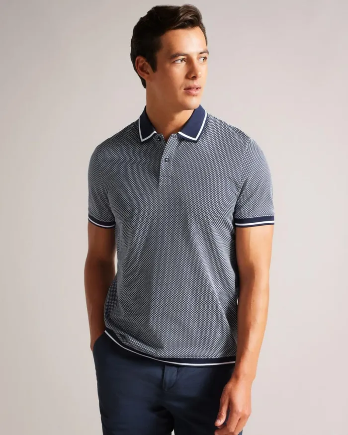 Short Sleeve Regular Geo Textured Polo Shirt Navy Men Ted Baker Tops Short Sleeve Regular Geo Textured Polo Shirt Navy Men Ted Baker Tops