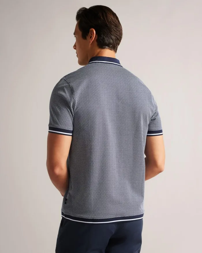 Short Sleeve Regular Geo Textured Polo Shirt Navy Men Ted Baker Tops Short Sleeve Regular Geo Textured Polo Shirt Navy Men Ted Baker Tops