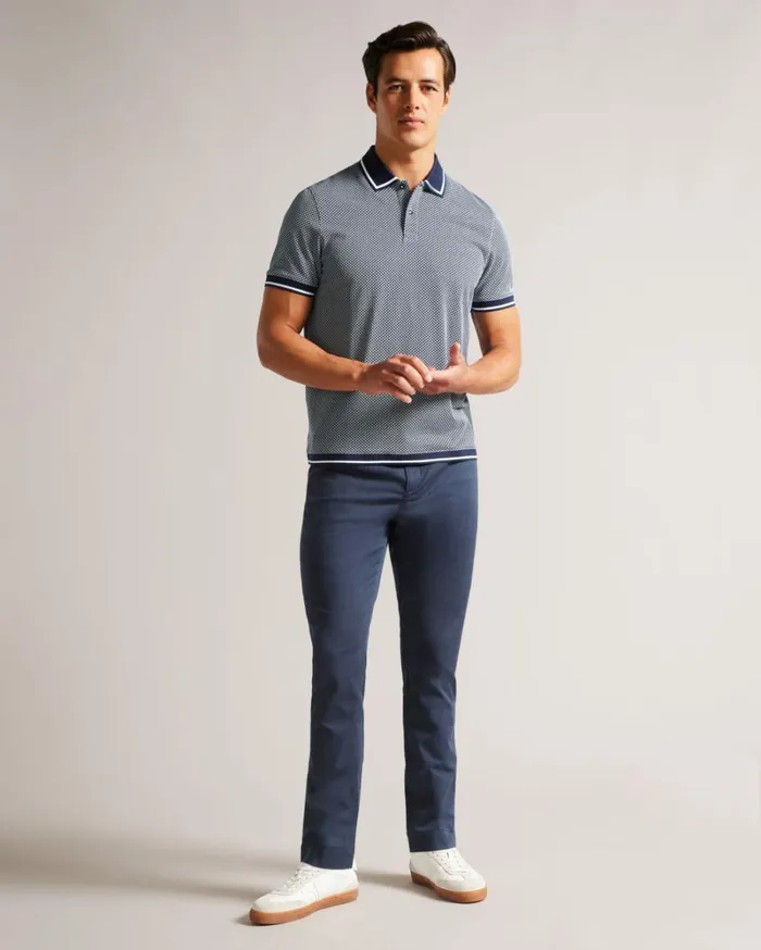 Short Sleeve Regular Geo Textured Polo Shirt Navy Men Ted Baker Tops Short Sleeve Regular Geo Textured Polo Shirt Navy Men Ted Baker Tops