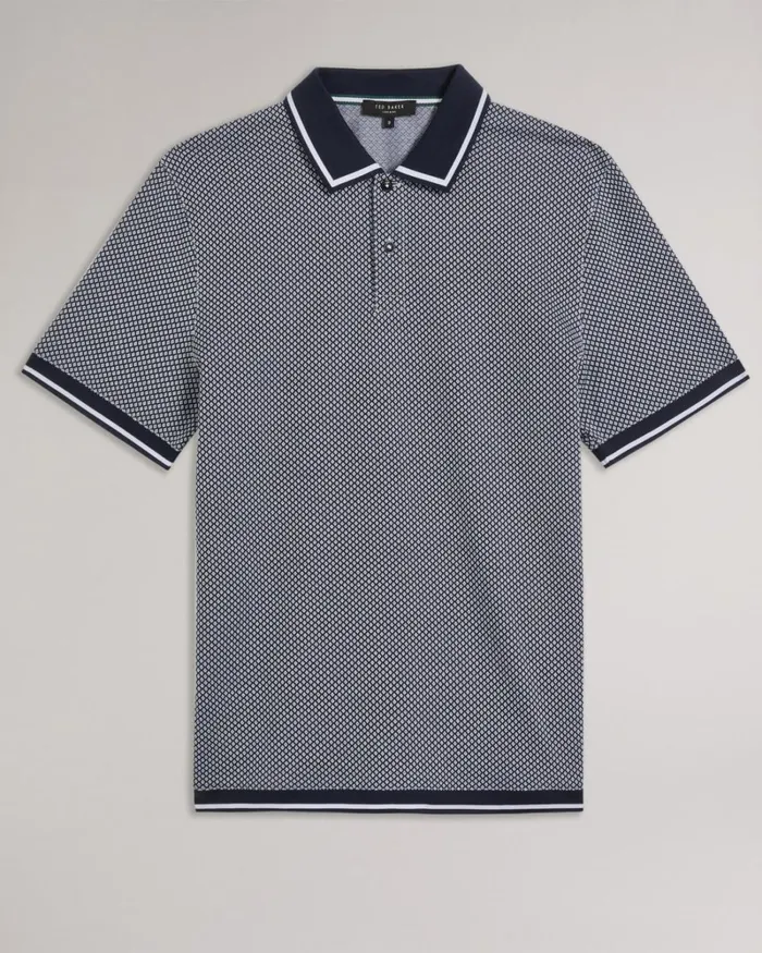 Short Sleeve Regular Geo Textured Polo Shirt Navy Men Ted Baker Tops Short Sleeve Regular Geo Textured Polo Shirt Navy Men Ted Baker Tops