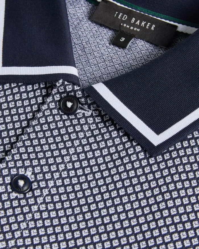 Short Sleeve Regular Geo Textured Polo Shirt Navy Men Ted Baker Tops Short Sleeve Regular Geo Textured Polo Shirt Navy Men Ted Baker Tops
