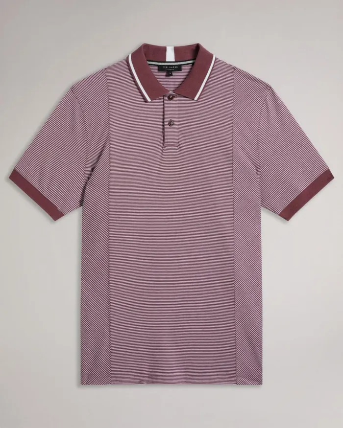 Short Sleeve Regular Striped Panelled Polo Maroon Men Ted Baker Clothing