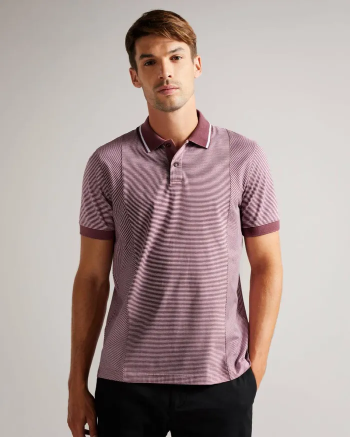 Short Sleeve Regular Striped Panelled Polo Maroon Men Ted Baker Clothing Short Sleeve Regular Striped Panelled Polo Maroon Men Ted Baker Clothing