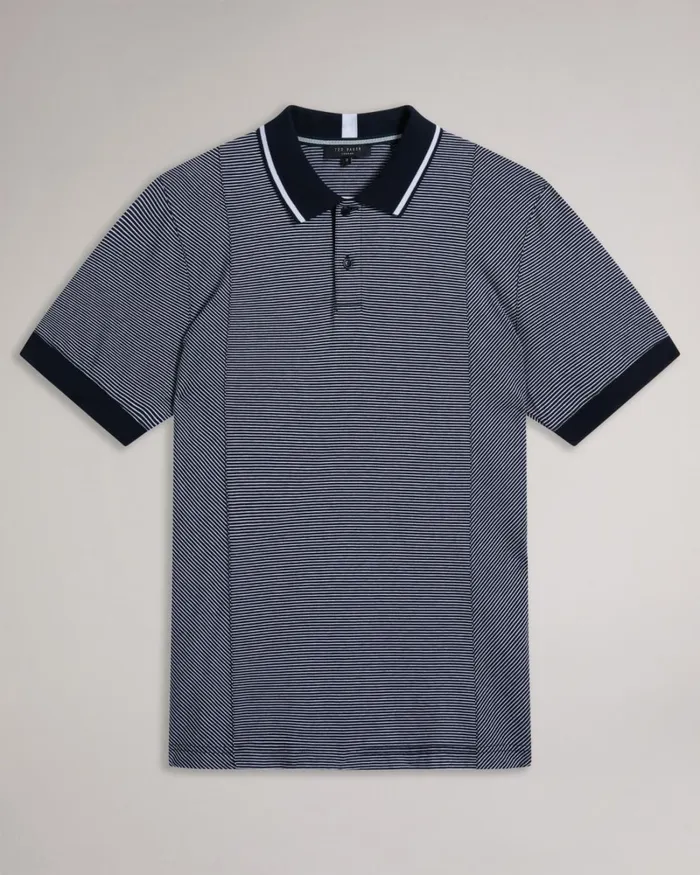 Short Sleeve Regular Striped Panelled Polo Navy Men Ted Baker Clothing