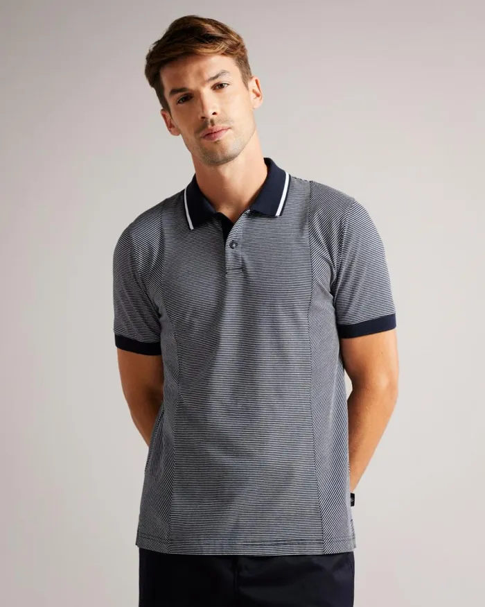 Short Sleeve Regular Striped Panelled Polo Navy Men Ted Baker Clothing Short Sleeve Regular Striped Panelled Polo Navy Men Ted Baker Clothing