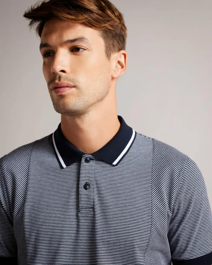 Short Sleeve Regular Striped Panelled Polo Navy Men Ted Baker Clothing Short Sleeve Regular Striped Panelled Polo Navy Men Ted Baker Clothing