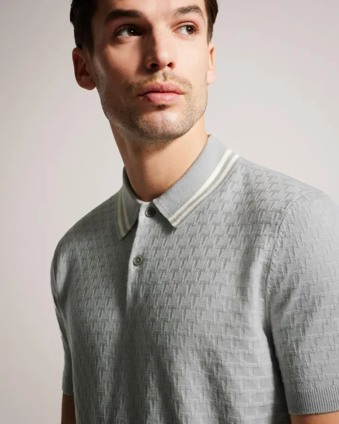 Short Sleeve Regular T Stitched Polo Shirt Light Gray Men Ted Baker Clothing