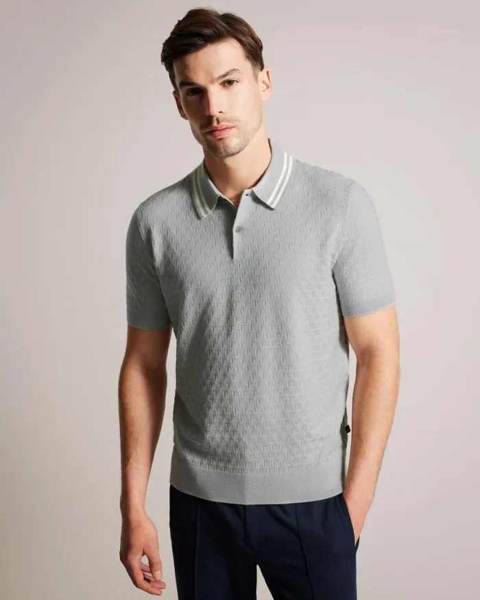 Short Sleeve Regular T Stitched Polo Shirt Light Gray Men Ted Baker Clothing