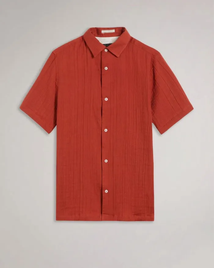 Short Sleeve Seersucker Shirt Burnt Red Men Ted Baker Shirts