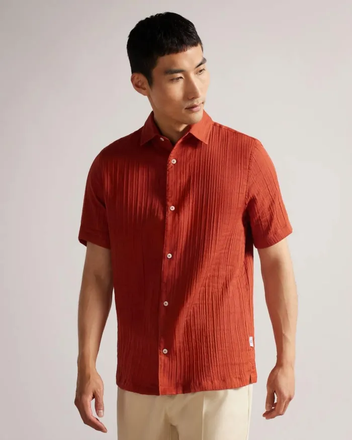 Short Sleeve Seersucker Shirt Burnt Red Men Ted Baker Shirts Short Sleeve Seersucker Shirt Burnt Red Men Ted Baker Shirts