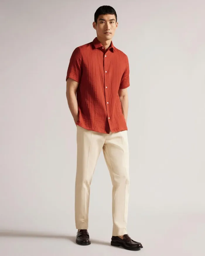 Short Sleeve Seersucker Shirt Burnt Red Men Ted Baker Shirts Short Sleeve Seersucker Shirt Burnt Red Men Ted Baker Shirts