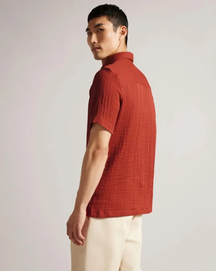 Short Sleeve Seersucker Shirt Burnt Red Men Ted Baker Shirts Short Sleeve Seersucker Shirt Burnt Red Men Ted Baker Shirts
