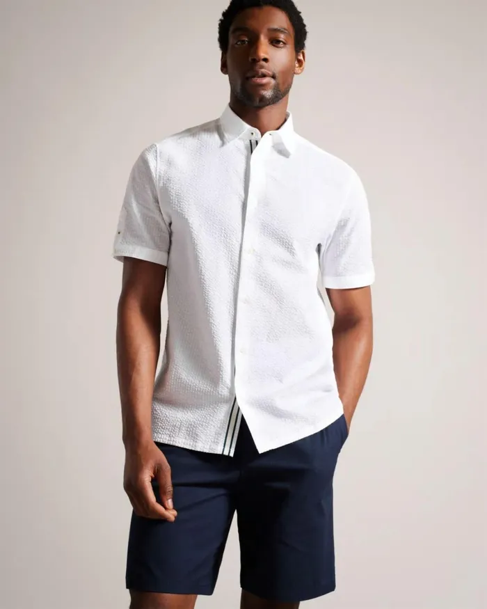 Short Sleeve Seersucker Shirt White Men Ted Baker Clothing Short Sleeve Seersucker Shirt White Men Ted Baker Clothing