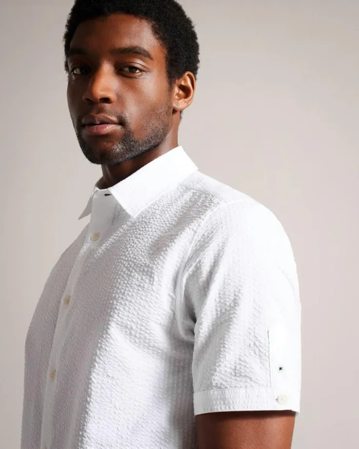 Short Sleeve Seersucker Shirt White Men Ted Baker Clothing Short Sleeve Seersucker Shirt White Men Ted Baker Clothing