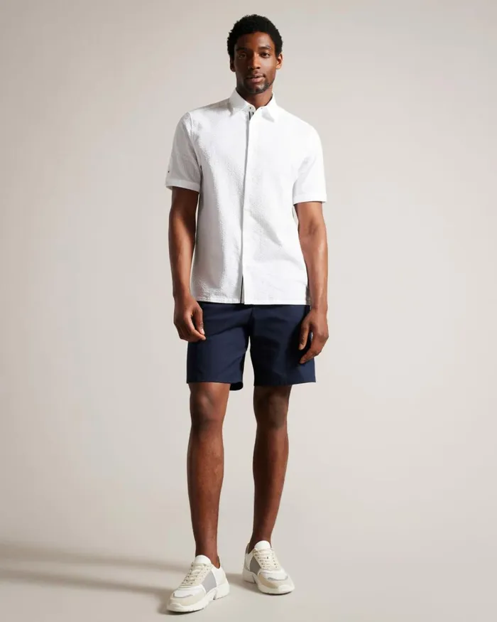 Short Sleeve Seersucker Shirt White Men Ted Baker Clothing Short Sleeve Seersucker Shirt White Men Ted Baker Clothing