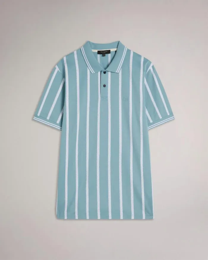 Short Sleeve Striped Polo Shirt Light Blue Men Ted Baker Clothing