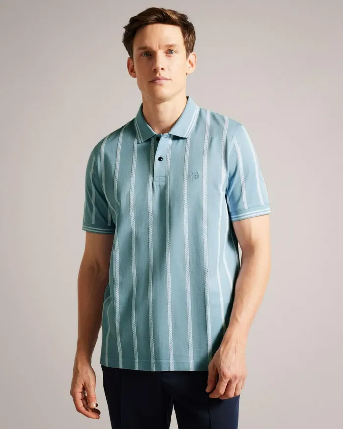 Short Sleeve Striped Polo Shirt Light Blue Men Ted Baker Clothing Short Sleeve Striped Polo Shirt Light Blue Men Ted Baker Clothing