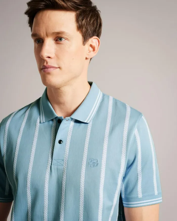 Short Sleeve Striped Polo Shirt Light Blue Men Ted Baker Clothing Short Sleeve Striped Polo Shirt Light Blue Men Ted Baker Clothing