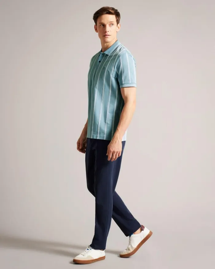 Short Sleeve Striped Polo Shirt Light Blue Men Ted Baker Clothing Short Sleeve Striped Polo Shirt Light Blue Men Ted Baker Clothing
