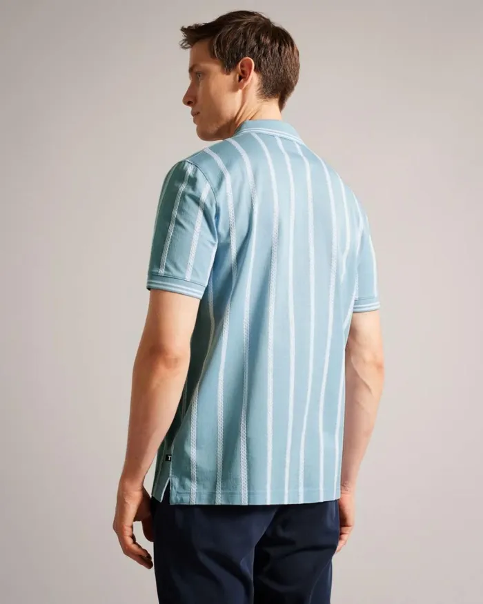 Short Sleeve Striped Polo Shirt Light Blue Men Ted Baker Clothing Short Sleeve Striped Polo Shirt Light Blue Men Ted Baker Clothing
