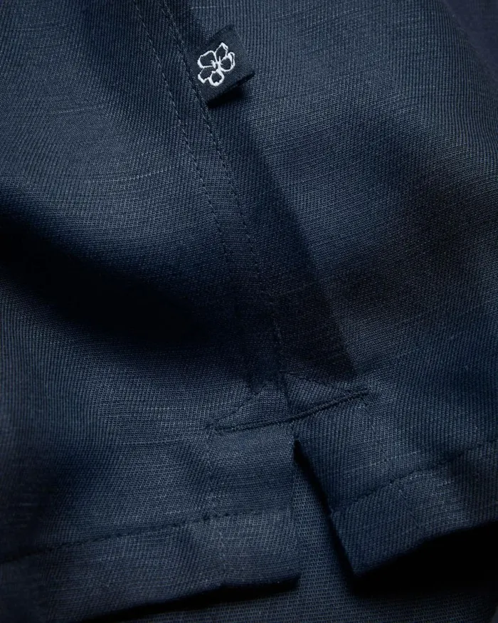 Short Sleeve Tencel Linen Revera Collar Shirt Navy Men Ted Baker Clothing