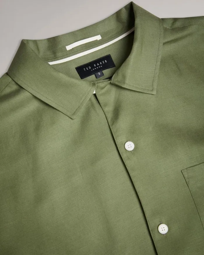 Short Sleeve Tencel Linen Revera Collar Shirt Olive Men Ted Baker Clothing