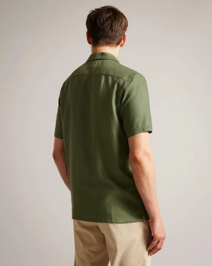 Short Sleeve Tencel Linen Revera Collar Shirt Olive Men Ted Baker Clothing