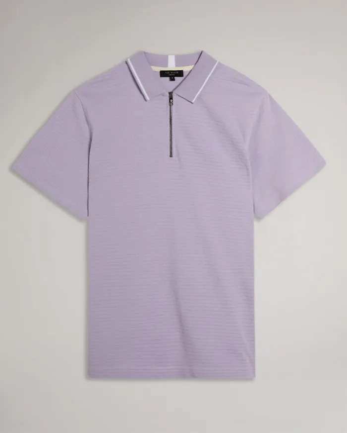 Short Sleeve Textured Zip Polo Shirt LtPurple Men Ted Baker Clothing