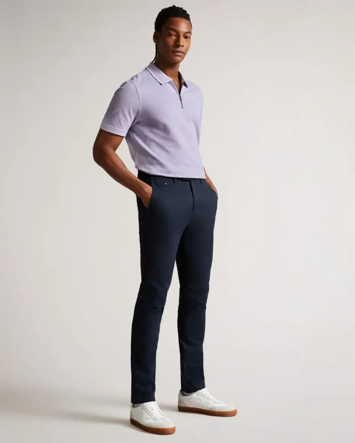 Short Sleeve Textured Zip Polo Shirt LtPurple Men Ted Baker Clothing