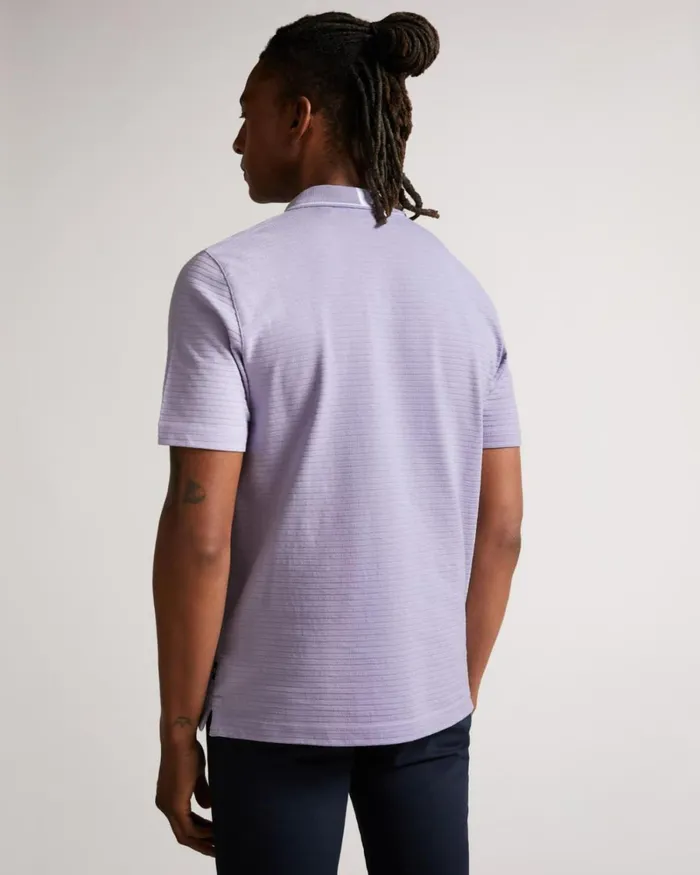 Short Sleeve Textured Zip Polo Shirt LtPurple Men Ted Baker Clothing