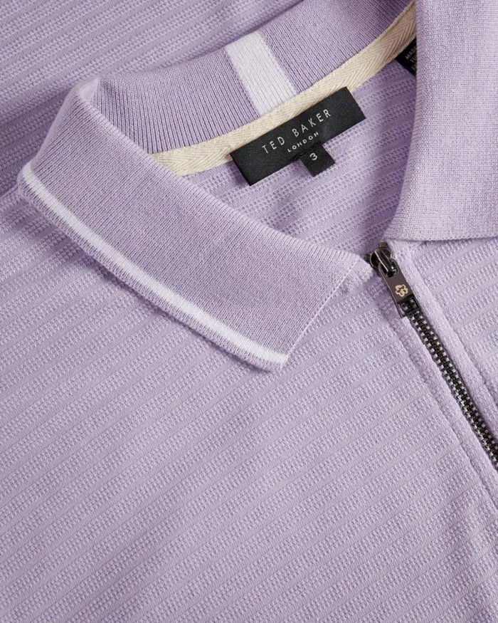 Short Sleeve Textured Zip Polo Shirt LtPurple Men Ted Baker Clothing