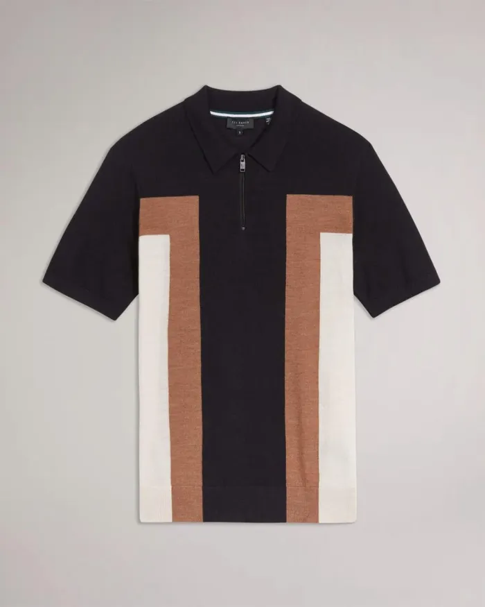 Short Sleeve Zip Neck Polo Dark Navy Men Ted Baker Clothing