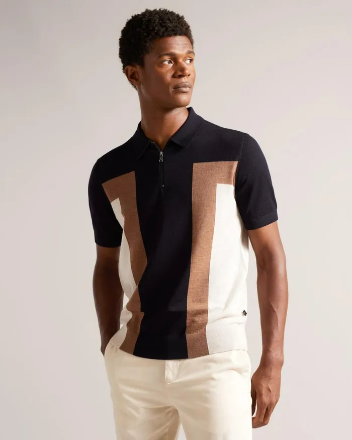 Short Sleeve Zip Neck Polo Dark Navy Men Ted Baker Clothing