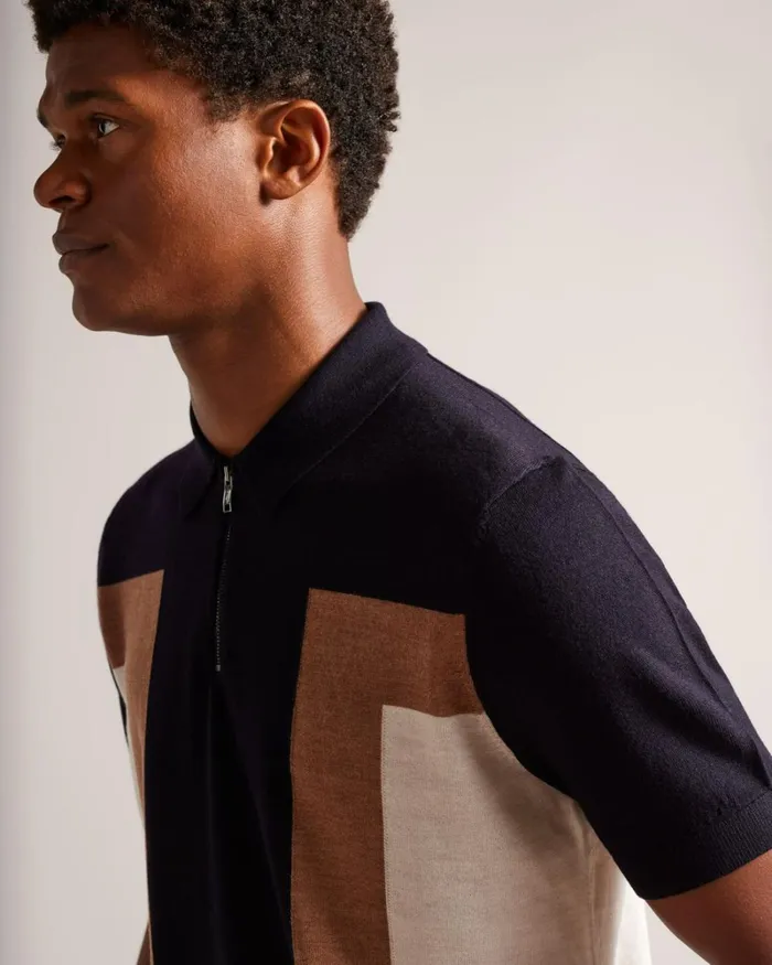 Short Sleeve Zip Neck Polo Dark Navy Men Ted Baker Clothing
