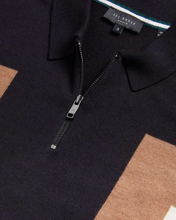 Short Sleeve Zip Neck Polo Dark Navy Men Ted Baker Clothing