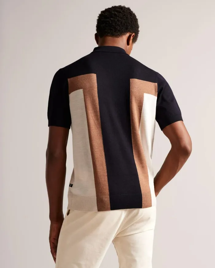 Short Sleeve Zip Neck Polo Dark Navy Men Ted Baker Clothing