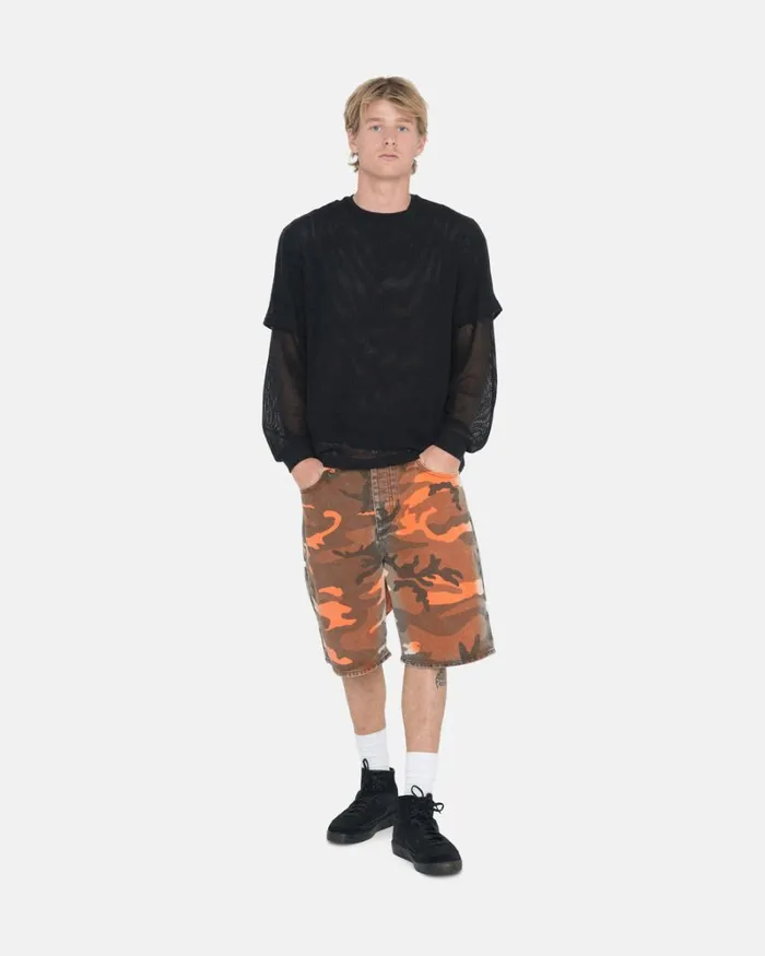 Shorts Men Stussy SPRAY DYE BIG OL039 SHORTS Orange Camo Shorts Men Stussy SPRAY DYE BIG OL039 SHORTS Orange Camo